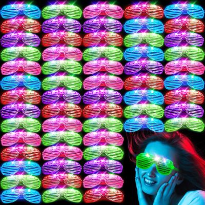 SHQDD 64Pack LED Glasses 5 Colors Light Up Glasses,Glow In The Dark Party Supplies, Shutter Shades Glow Sticks Glasses Neon Sunglasses Accessories for Kids Adults New Years Eve