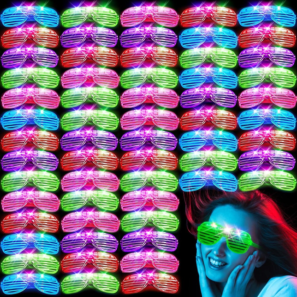 SHQDD 64Pack LED Glasses 5 Colors Light Up Glasses,Glow In The Dark Party Supplies, Shutter Shades Glow Sticks Glasses Neon Sunglasses Accessories for Kids Adults New Years Eve