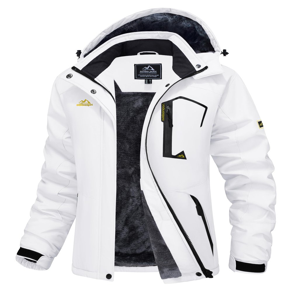 MAGCOMSEN Womens Snow Skiing Jackets with Hood Warm Rain Jackets Winter Coats for Women Windproof Insulated Ski Jackets Waterproof White