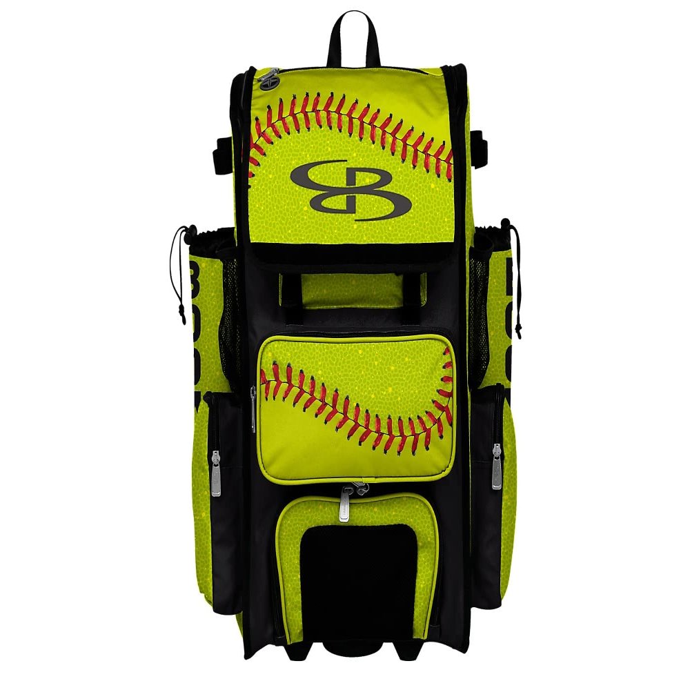 Boombah Superpack Hybrid Rolling Bat Bag - Softball 2.0 Bat Pack Optic Yellow/Red/Black - Wheeled & Backpack Version