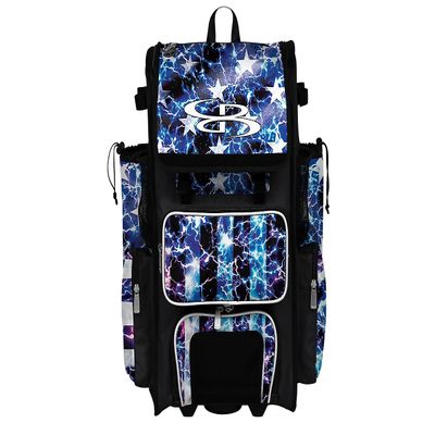 Boombah Rolling Superpack 2.0 Baseball/Softball Gear Bag - 23-1/2" x 13-1/2" x 9-1/2" - USA Banner Black/Royal Blue/White - Telescopic Handle - Holds 4 Bats - Wheeled Version