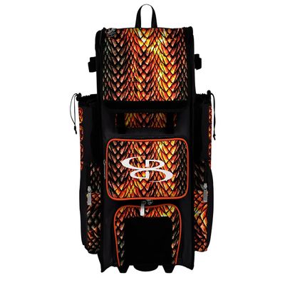 Boombah Superpack Hybrid Rolling Bat Bag - Scales Bat Pack Black/Orange/White - Wheeled & Backpack Version
