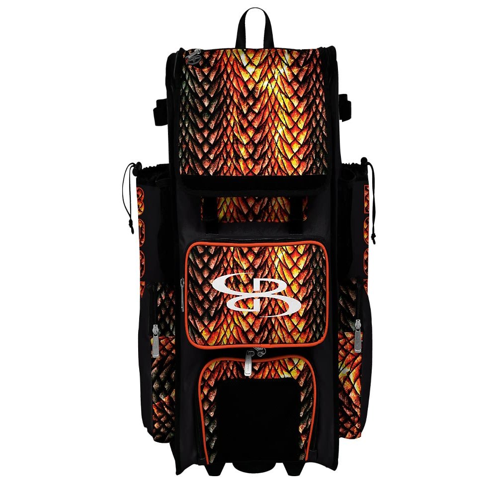 Boombah Superpack Hybrid Rolling Bat Bag - Scales Bat Pack Black/Orange/White - Wheeled & Backpack Version