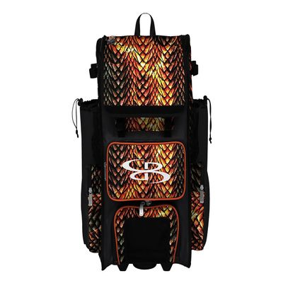 Boombah Rolling Superpack 2.0 Baseball/Softball Gear Bag - 23-1/2" x 13-1/2" x 9-1/2" - Scales Black/Orange/White - Telescopic Handle - Holds 4 Bats - Wheeled Version