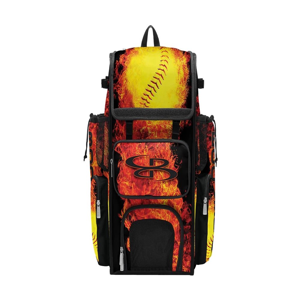Boombah Superpack Bat Bag - Backpack Version (no wheels) - Holds 4 Bats - Flame Thrower Black/Orange