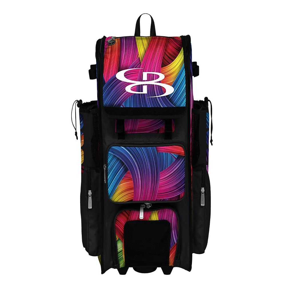 Boombah Superpack Hybrid Rolling Bat Bag - Rainbow Flow - Baseball Softball Equipment Bag with Wheels - Holds 4 Bats, Ventilated Shoe Compartment, Telescopic Handle - Wheeled & Backpack Version
