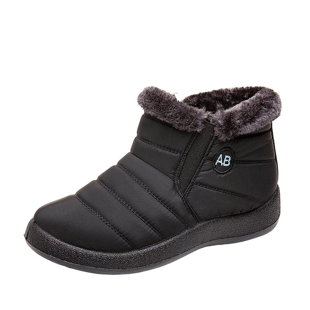 oiangi Platform Snow Boots for Women Waterproof Fashion Quilted Keep Warm Round Toe Slip-on Flats Booties Winter Soft Comfortable Outdoor Casual Shoes