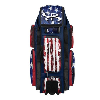 Boombah Superpack XL Rolling Bat Bag - 35.5" x 13.5" x 10" - USA Stars & Stripes Navy/Red/White - Wheeled Version