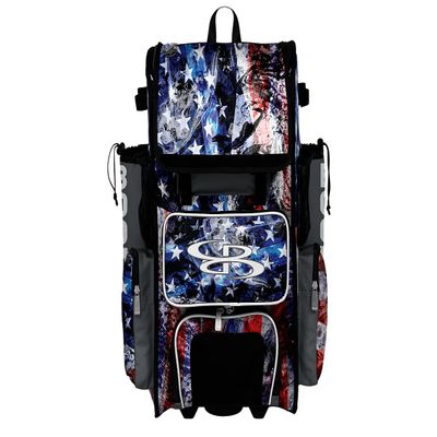 Boombah Superpack Hybrid Rolling Bat Bag - USA Allegiance Bat Pack Black/Red/White - Wheeled & Backpack Version