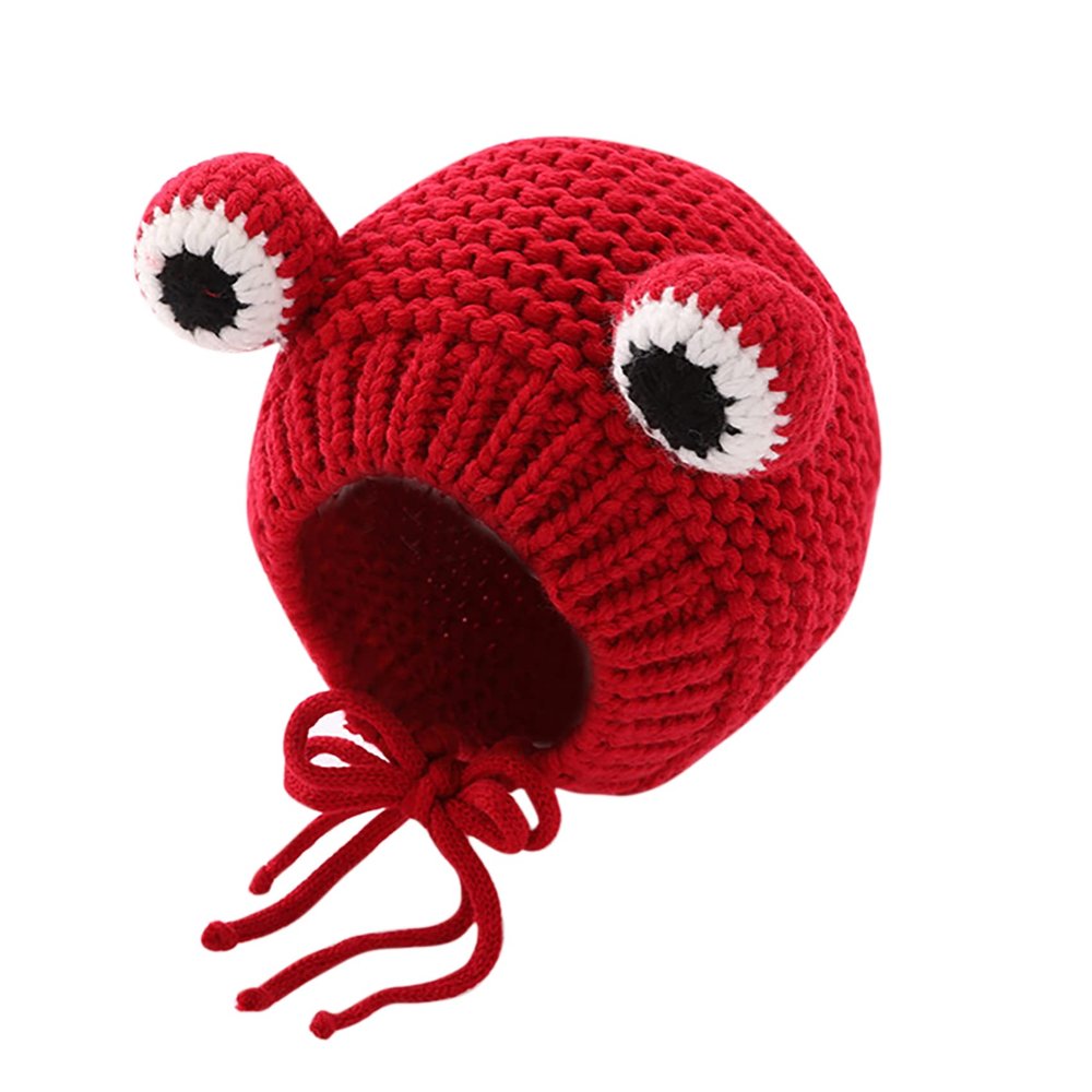 MINGSEECESS Kids Knitted Beanie Hat Cute Frog Cartoon Winter Warmer Cap with Big Eyes for Baby Boys Girls