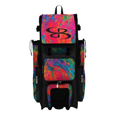 Boombah Rolling Superpack 2.0 Baseball/Softball Gear Bag - 23-1/2" x 13-1/2" x 9-1/2" - Lava 3.0 Multi - Telescopic Handle - Holds 4 Bats - Wheeled Version