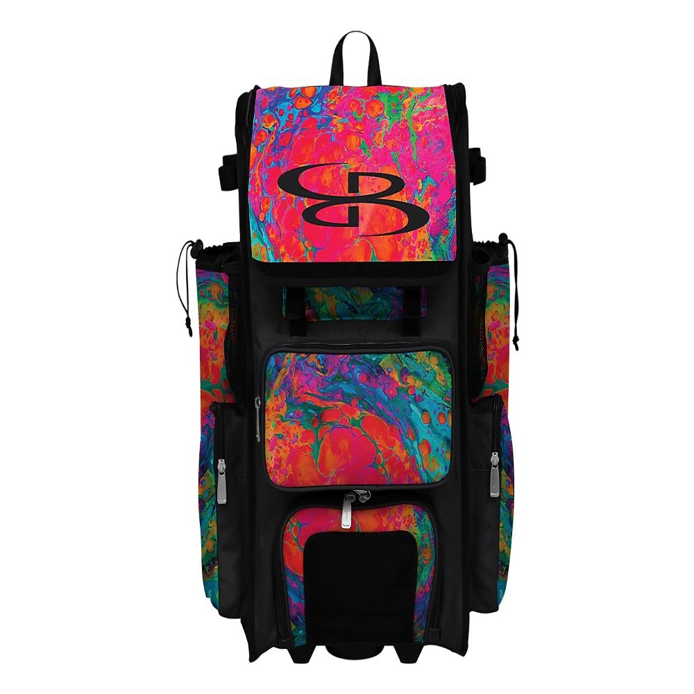 Boombah Rolling Superpack 2.0 Baseball/Softball Gear Bag - 23-1/2" x 13-1/2" x 9-1/2" - Lava 3.0 Multi - Telescopic Handle - Holds 4 Bats - Wheeled Version