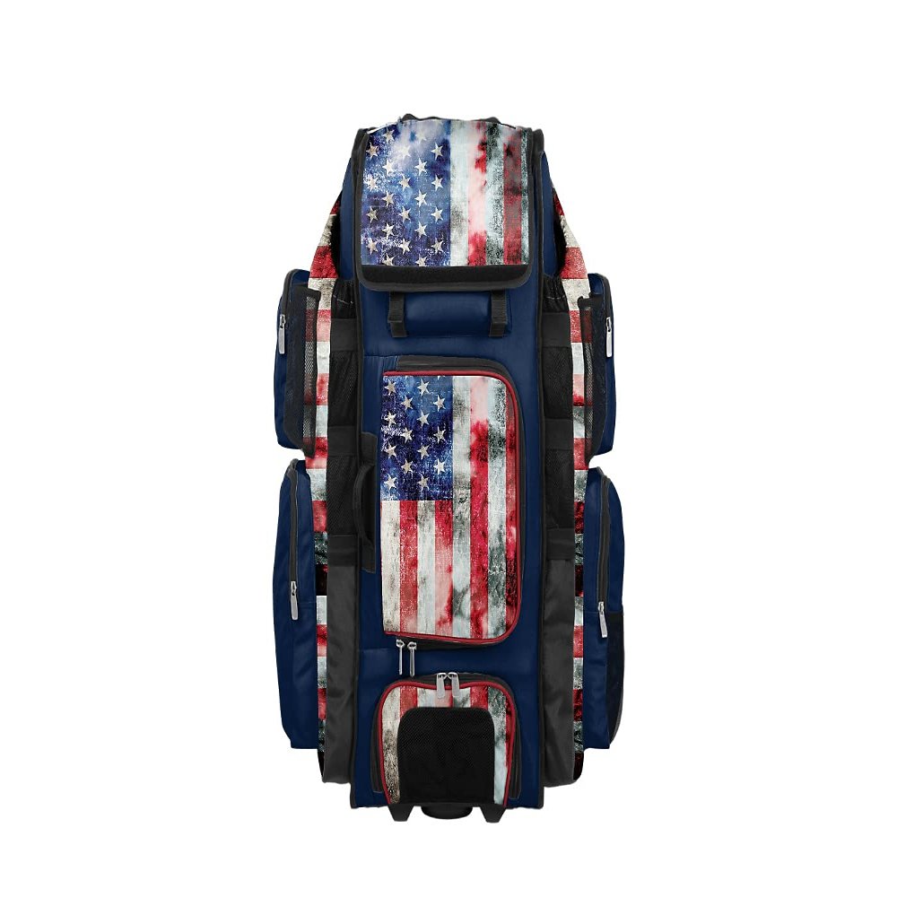 Boombah Superpack XL Rolling Bat Bag - 35.5" x 13.5" x 10" - USA Old Glory Navy/Red/White - Wheeled Version
