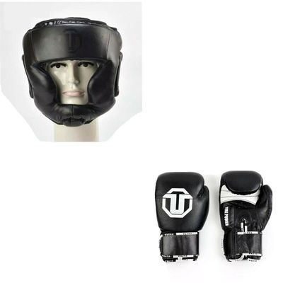 Ultra 10x 18 Oz Black Boxing Gloves with Headgear - Durable Training Fighting
