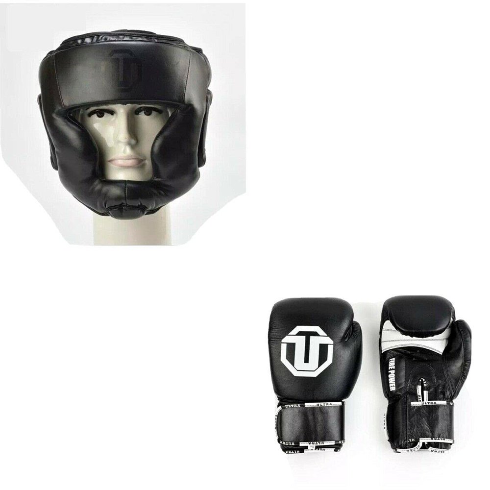 Ultra 10x 18 Oz Black Boxing Gloves with Headgear - Durable Training Fighting