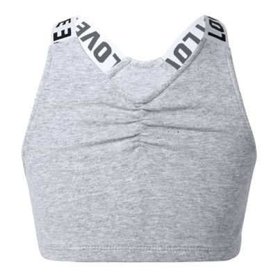 YONGHS Kids Girls' Sports Bra Criss Cross Back Crop Tops Cutout Vest for Dance/Yoga/Workout/Running Flecking Gray 10 Years