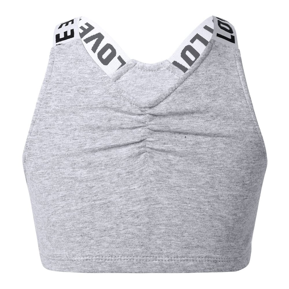 YONGHS Kids Girls' Sports Bra Criss Cross Back Crop Tops Cutout Vest for Dance/Yoga/Workout/Running Flecking Gray 10 Years