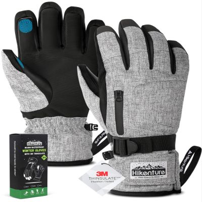 Hikenture Ski Gloves Snow Glove for Men&Women, 3M Thinsulate Waterproof Snowboard Gloves, Insulated Touchscreen Snowmobile Glove for Cold Weather, Windproof Warm Skiing Gloves with Pocket