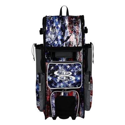 Boombah Rolling Superpack 2.0 Baseball/Softball Gear Bag - 23-1/2" x 13-1/2" x 9-1/2" - USA Allegiance Charcoal/Royal Blue/White - Telescopic Handle - Holds 4 Bats - Wheeled Version