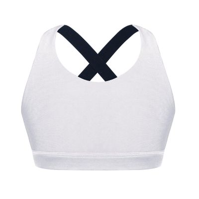YONGHS Kids Girls' Sports Bra Criss Cross Back Crop Tops Cutout Vest for Dance/Yoga/Workout/Running White D 6 Years