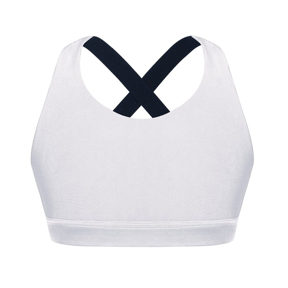 YONGHS Kids Girls' Sports Bra Criss Cross Back Crop Tops Cutout Vest for Dance/Yoga/Workout/Running White D 6 Years