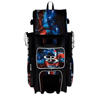 Boombah Superpack Hybrid Rolling Bat Bag - USA Patriot Bat Pack Black/Red/White - Wheeled & Backpack Version