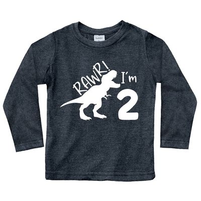 2nd Birthday Shirt boy Dinosaur rawr im 2 Toddler Two Year Old Second Dino Outfit (Charcoal Black - Long Sleeve, 3 Years)