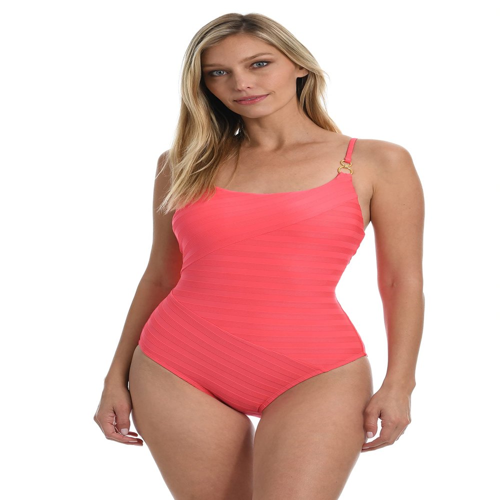 La Blanca Women's Rouched Body Lingerie Mio One Piece Swimsuit, Coral Sun, 16