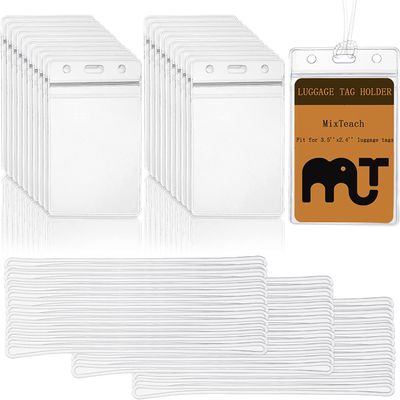 60 Pack Clear Luggage Tags Bag with Clear Loop Straps Waterproof Tag Holder Resealable Zip Identification ID Card Badge Holder for Business Travel and Office Supplies