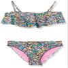 Hobie Girls' Flounce Bralette Bikini Top & Hipster Bottom Swimsuit Set, Black//Dainty Ditsy, 10 view 1