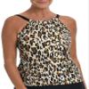 Maxine of Hollywood Women's Standard High Neck Tankini Swimsuit Top, Black//Jungle Cat, 16 view 1