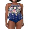 Maxine of Hollywood Women's High Neck Tankini Swimsuit Top, Navy//Border Blooms, 8 view 1