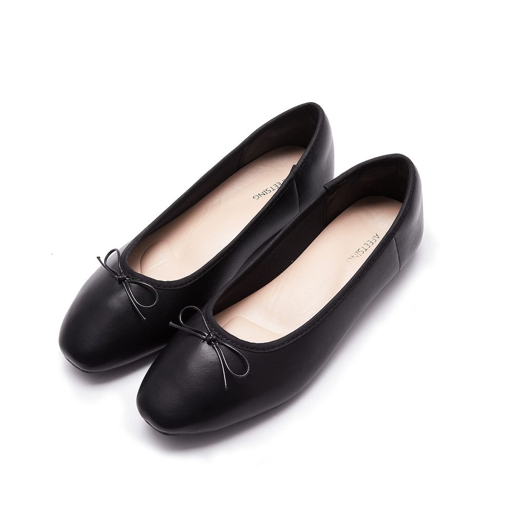 AFEETSING Women's Round Toe Ballet Flats Comfortable Bow Dressy Flats Shoes for Women (A-black2, Numeric_6_Point_5)