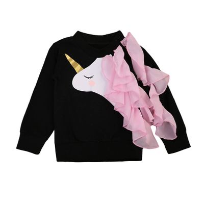 iiniim Baby Little Girl Sweatshirts Pullover Crewneck Long Sleeve Cartoon Tee Shirts Tops Black 2-3 Years