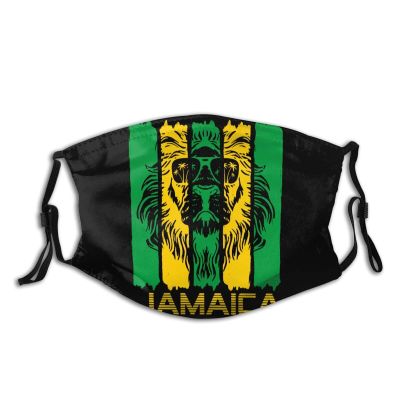 Niqqzit Jamaican Flag Rasta Reggae Judah Lion Mask with Filter Breathable Face Mask Washable Balaclava Bandana Mouth Cover with Adjustable Ear Loops