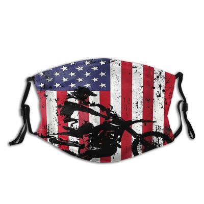 Niqqzit Motocross Dirt Bike American Flag Mask with Filter Breathable Face Mask Washable Balaclava Bandana Mouth Cover with Adjustable Ear Loops