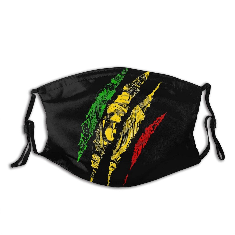 Niqqzit Lion of Judah King Rasta Reggae Jamaica Mask with Filter Breathable Face Mask Washable Balaclava Bandana Mouth Cover with Adjustable Ear Loops
