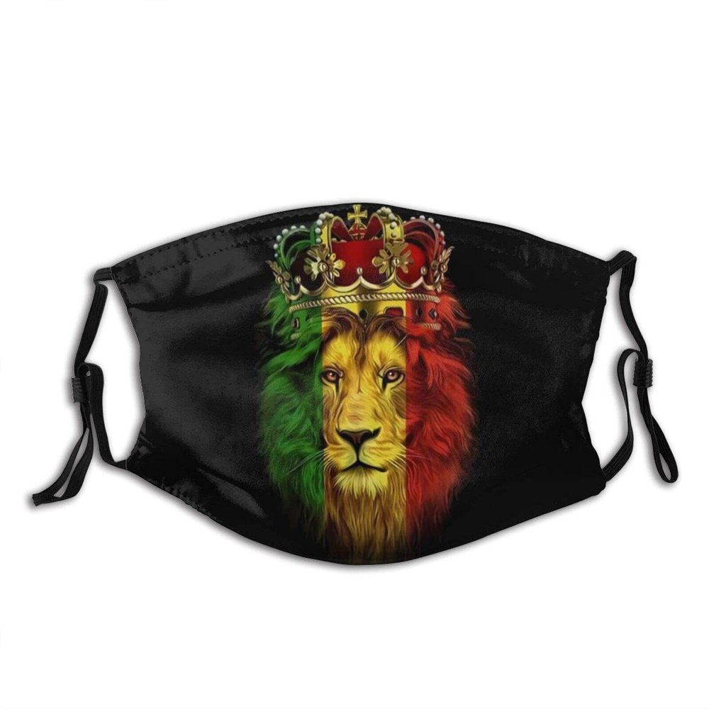 Niqqzit Jamaican Rasta Reggae Judah Lion Mask with Filter Breathable Face Mask Washable Balaclava Bandana Mouth Cover with Adjustable Ear Loops
