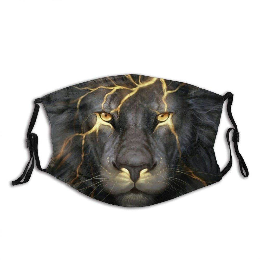 Niqqzit 3D Black Lion Golden Scar Mask with Filter Breathable Face Mask Washable Balaclava Bandana Mouth Cover with Adjustable Ear Loops