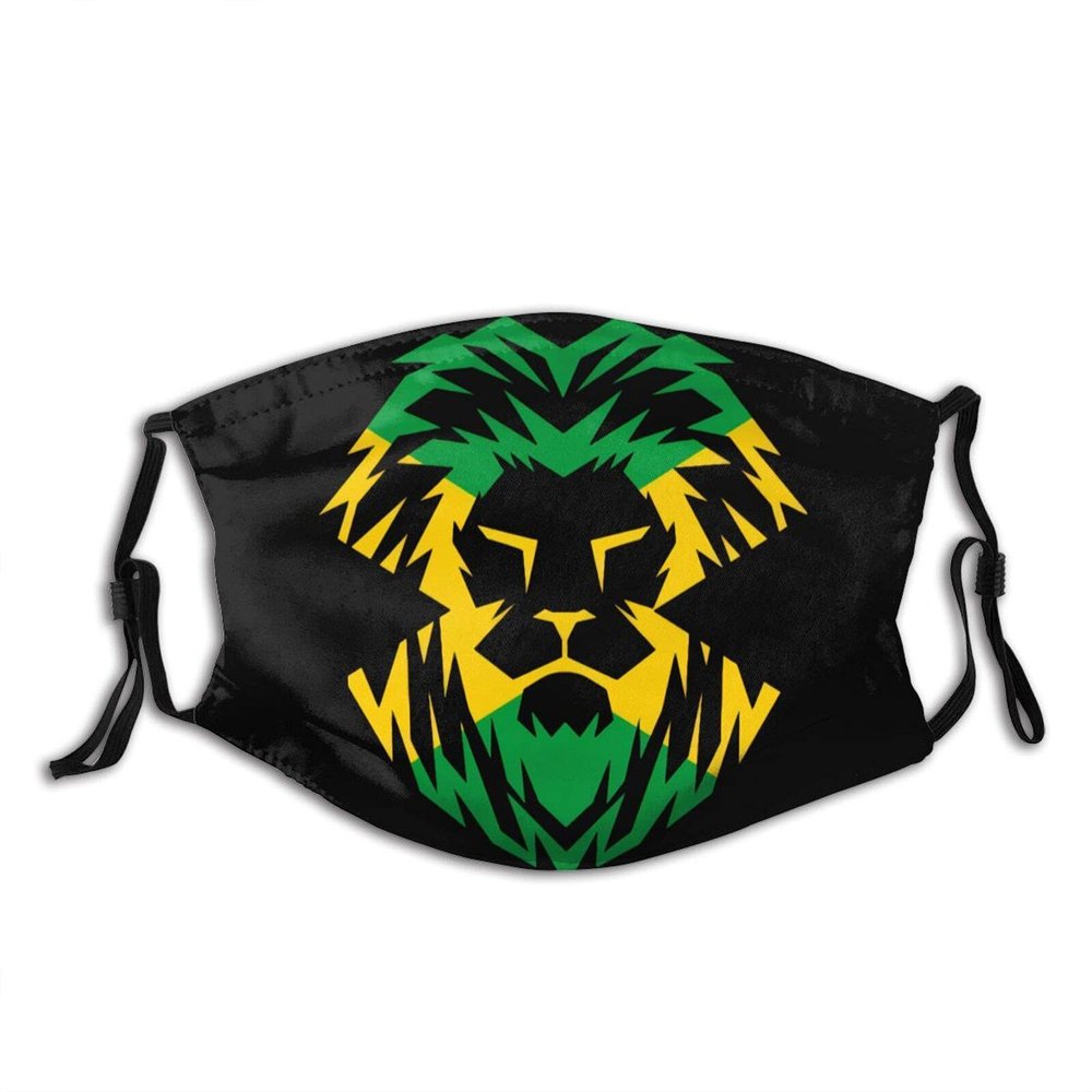 Niqqzit Jamaican Rasta Reggae Judah Lion Mask with Filter Breathable Face Mask Washable Balaclava Bandana Mouth Cover with Adjustable Ear Loops