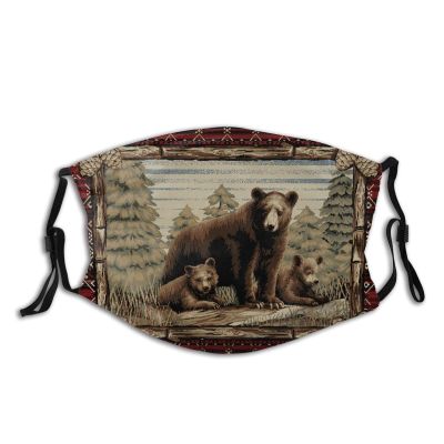 Niqqzit Rustic Western Lodge Bear Cabin Ranch Mask with Filter Breathable Face Mask Washable Balaclava Bandana Mouth Cover with Adjustable Ear Loops
