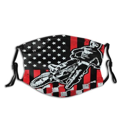 Niqqzit Motocross Dirt Bike American Flag Mask with Filter Breathable Face Mask Washable Balaclava Bandana Mouth Cover with Adjustable Ear Loops