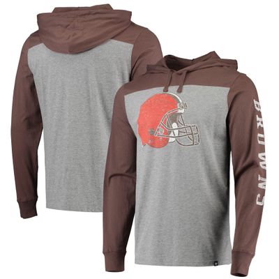 47 Men's Heathered Gray/Brown Cleveland Browns Franklin Wooster Long Sleeve Hoodie T-Shirt