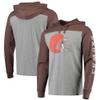 47 Men's Heathered Gray/Brown Cleveland Browns Franklin Wooster Long Sleeve Hoodie T-Shirt view 1