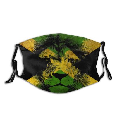 Niqqzit Jamaican Flag Rasta Reggae Judah Lion Mask with Filter Breathable Face Mask Washable Balaclava Bandana Mouth Cover with Adjustable Ear Loops