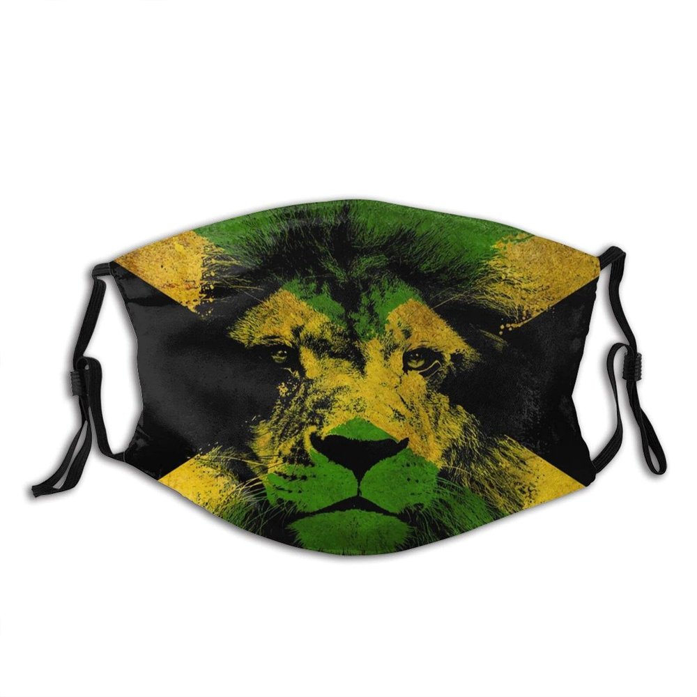 Niqqzit Jamaican Flag Rasta Reggae Judah Lion Mask with Filter Breathable Face Mask Washable Balaclava Bandana Mouth Cover with Adjustable Ear Loops