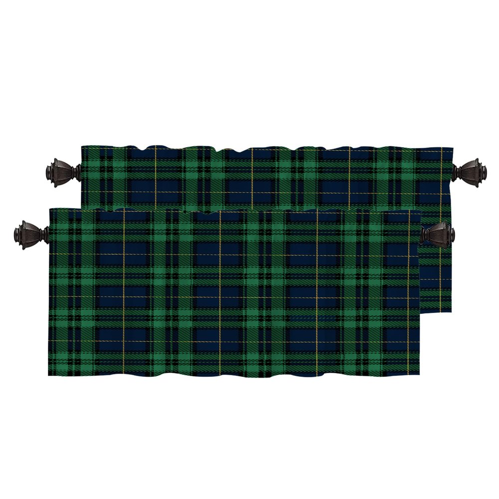 BaoNews Tartan Plaid Kitchen Valances for Windows,Black Watch Christmas Fabric Texture Blackout Valances Curtains Multilayer Polyester Drapes for Kitchen Bedroom 2 Pack 52X18 Inches