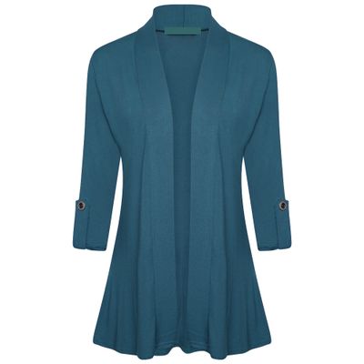 Loxdonz Women's Open Front Cardigans Casual 3/4 Sleeve Cardigan Soft Lightweight Top (X-Large, Teal)
