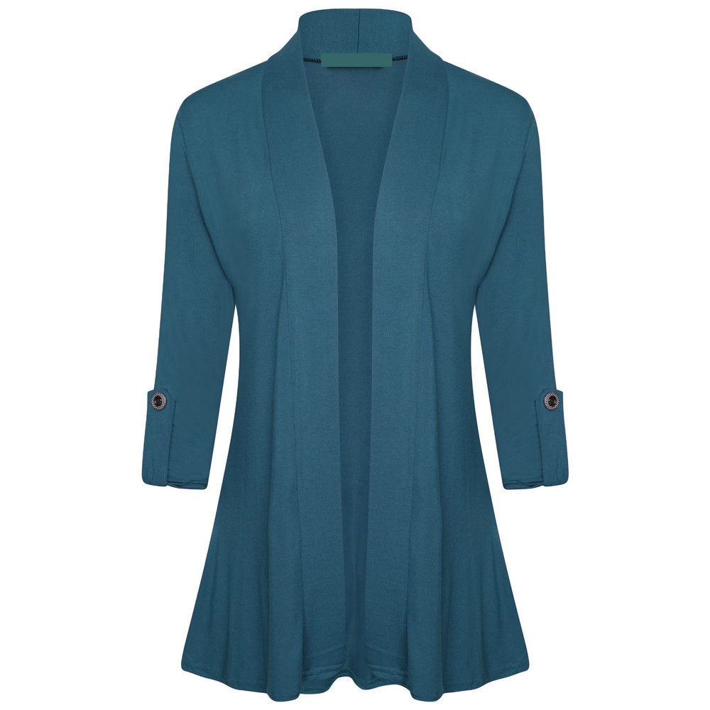 Loxdonz Women's Open Front Cardigans Casual 3/4 Sleeve Cardigan Soft Lightweight Top (X-Large, Teal)