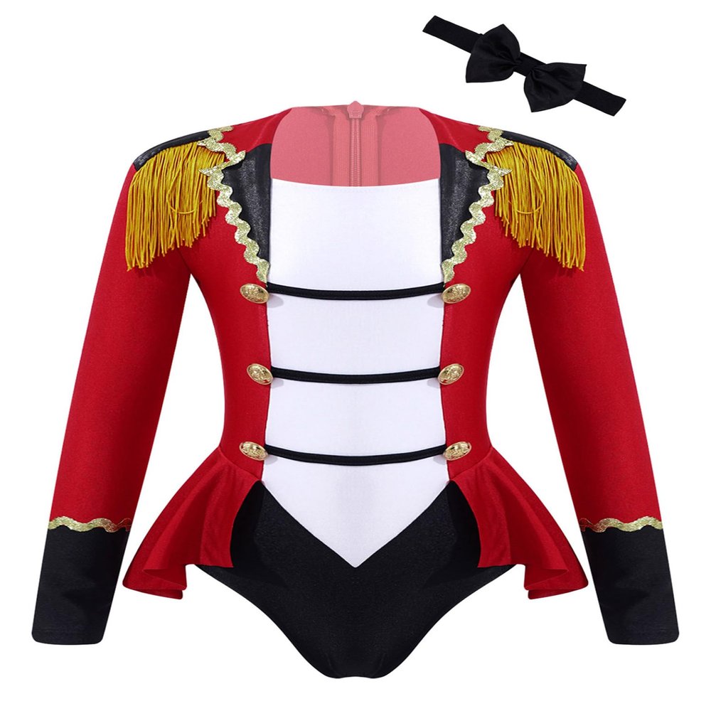 Manyakai Kids Girls Circus Ringmaster Jumpsuit Tailcoat Rompers Carnival Theme Party Fancy Dress up Red 12 Years